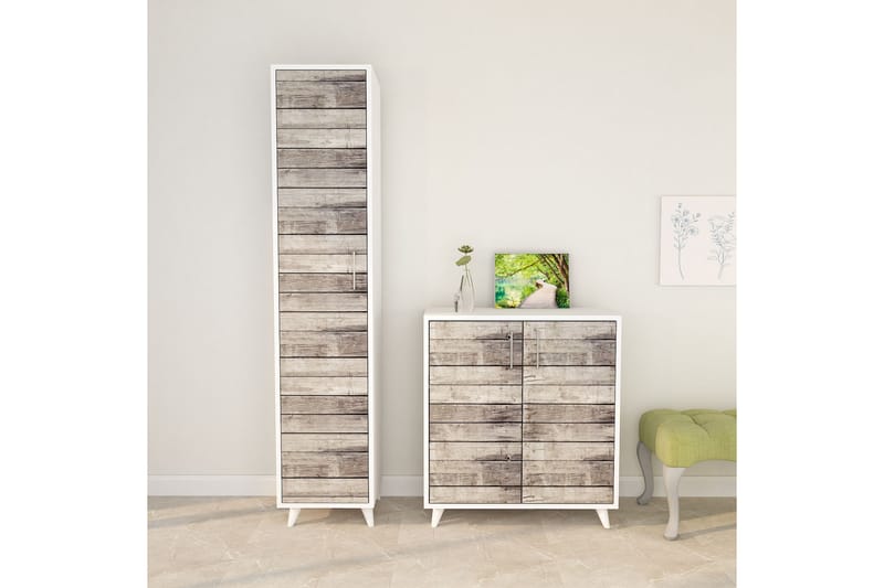 Albistair Gangmøbelsett 195x40 cm - Natur/Hvit - Møbler - Gangmøbler - Møbelsett til gang & entre
