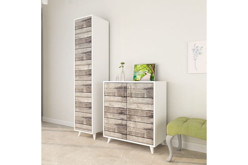 Albistair Gangmøbelsett 195x40 cm - Natur/Hvit - Møbler - Gangmøbler - Møbelsett til gang & entre