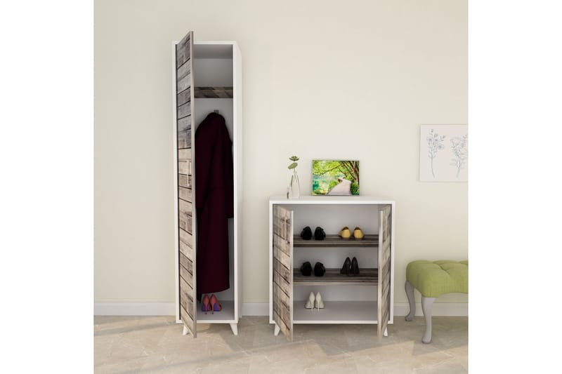 Albistair Gangmøbelsett 195x40 cm - Natur/Hvit - Møbler - Gangmøbler - Møbelsett til gang & entre