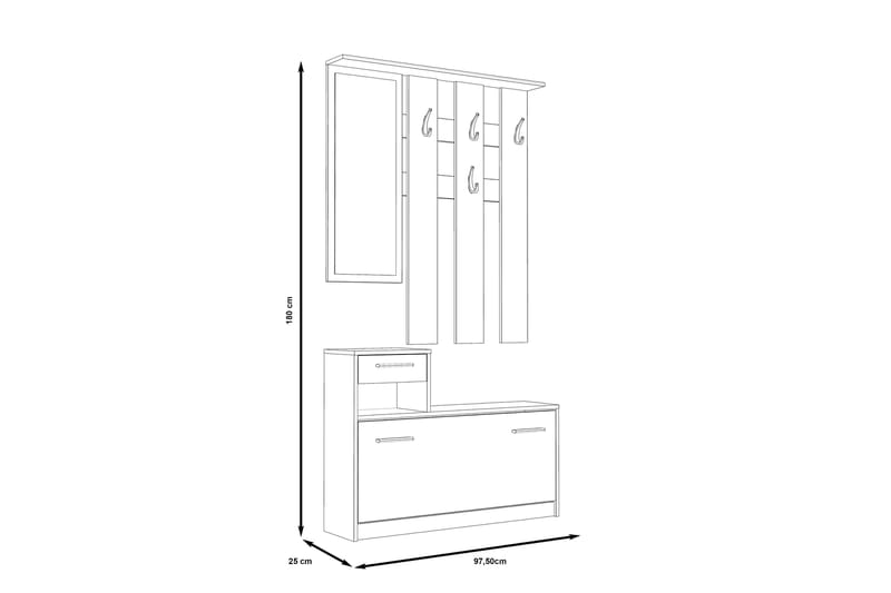 Breslau Gangmøbelsett 98x180 cm - Beige/Hvit - Møbelsett til gang & entre - Gangoppbevaring