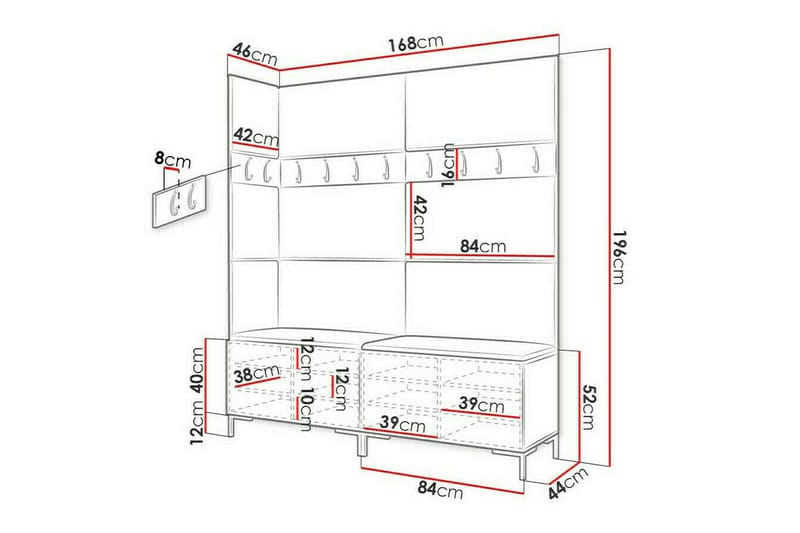 Dunvegan Gangmøbelsett 168x46 cm - Hvid - Møbler - Gangmøbler - Møbelsett til gang & entre