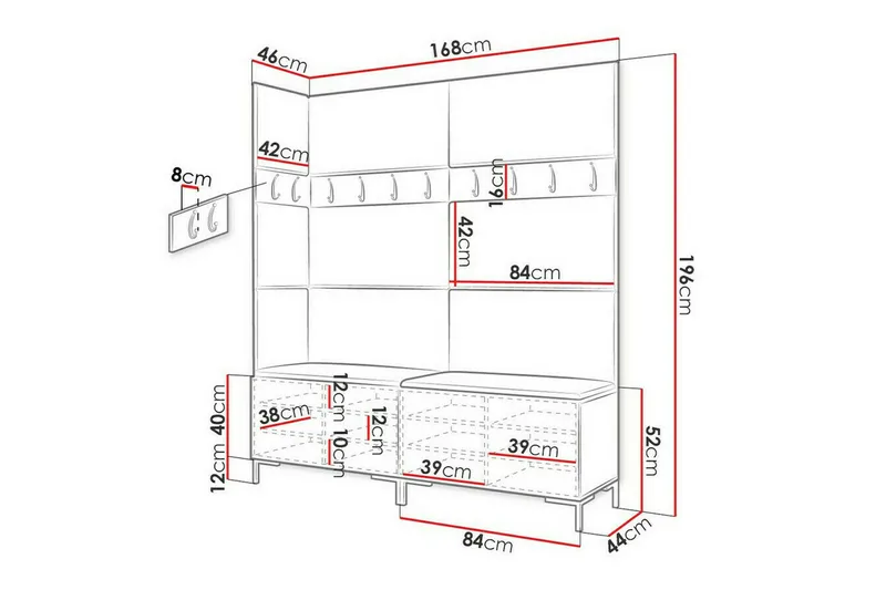 Dunvegan Hallmöbelset 168x46 cm White - Møbler - Gangmøbler - Møbelsett til gang & entre