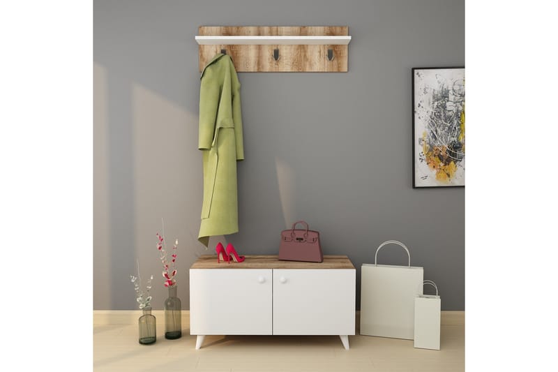 Elbeerre Gangmøbelsett 40x100 cm - Natur/Hvit - Møbler - Gangmøbler - Møbelsett til gang & entre