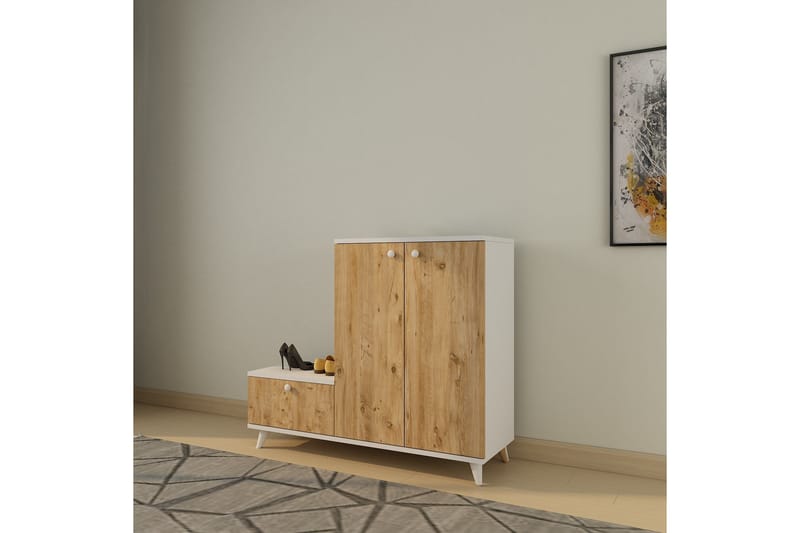 Esrana Gangmøbelsett 120x120 cm - Natur/Hvit - Møbler - Gangmøbler - Møbelsett til gang & entre
