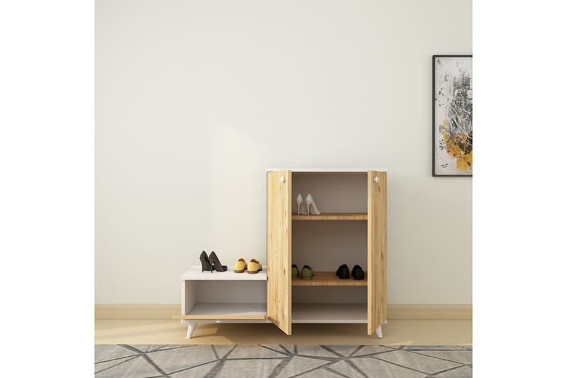 Esrana Gangmøbelsett 120x120 cm - Natur/Hvit - Møbler - Gangmøbler - Møbelsett til gang & entre