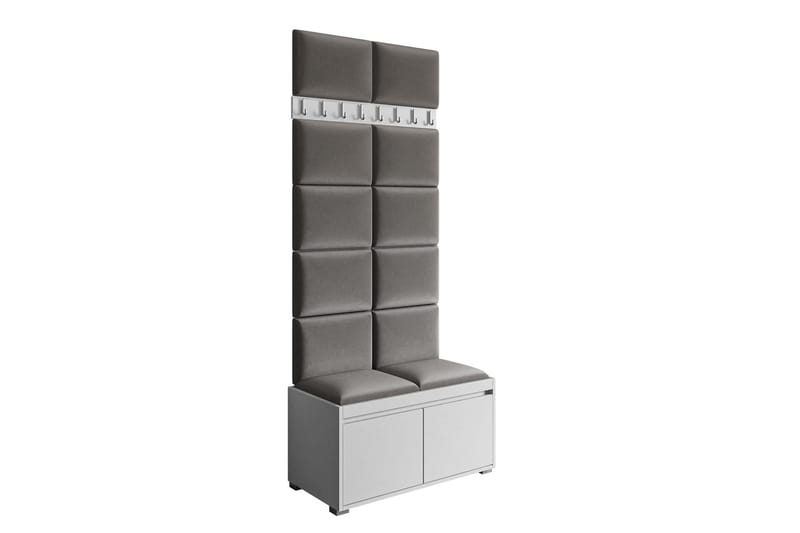 Grawis Sittebenk 2-seters med 12-pk Veggdekorasjon 40x30 cm - Grå - Møbler - Gangmøbler - Møbelsett til gang & entre