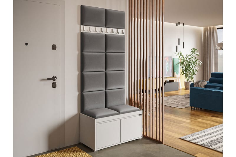 Grawis Sittebenk 2-seters med 12-pk Veggdekorasjon 40x30 cm - Grå - Møbler - Gangmøbler - Møbelsett til gang & entre