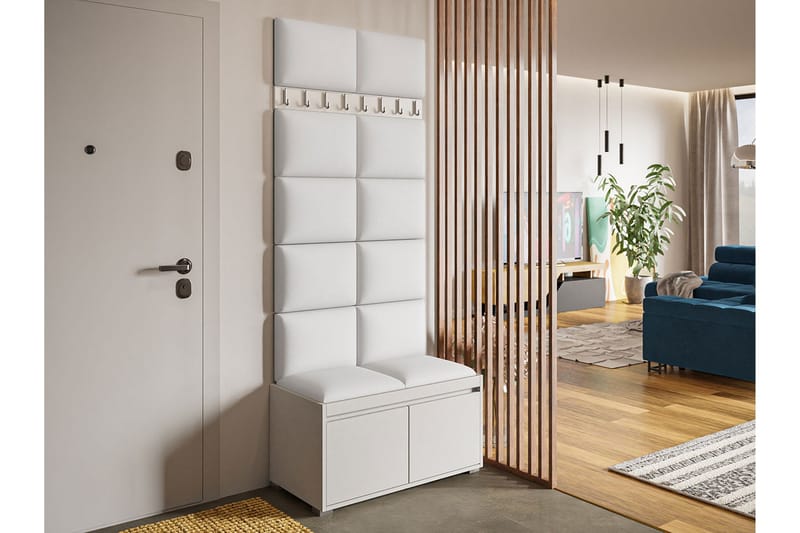 Grawis Sittebenk 2-seters med 12-pk Veggdekorasjon 40x30 cm - Hvit - Møbler - Gangmøbler - Møbelsett til gang & entre