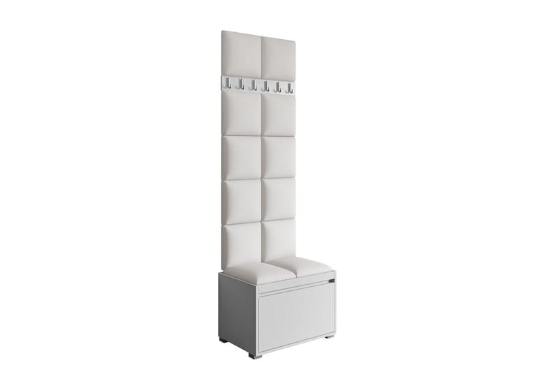 Grawis Sittebenk med 12-pk Veggdekorasjon 30x30 cm - Hvit - Møbler - Gangmøbler - Møbelsett til gang & entre