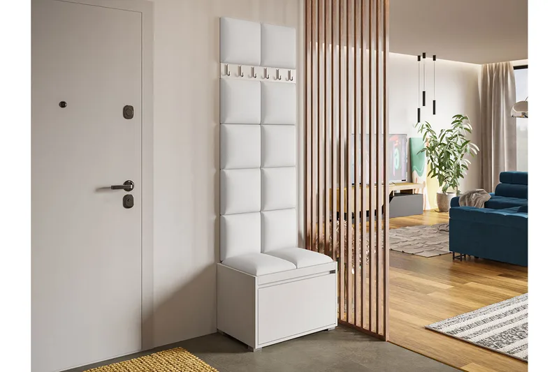 Grawis Sittebenk med 12-pk Veggdekorasjon 30x30 cm - Hvit - Møbler - Gangmøbler - Møbelsett til gang & entre