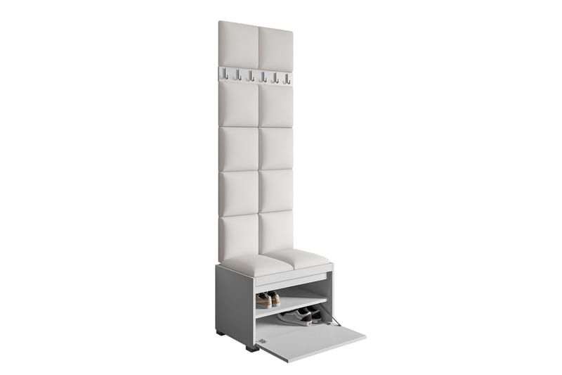 Grawis Sittebenk med 6-pk Veggdekorasjon 60x30 cm - Hvit - Møbler - Gangmøbler - Møbelsett til gang & entre