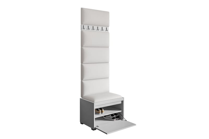 Grawis Sittebenk med 6-pk Veggdekorasjon 60x30 cm - Hvit - Møbler - Gangmøbler - Møbelsett til gang & entre