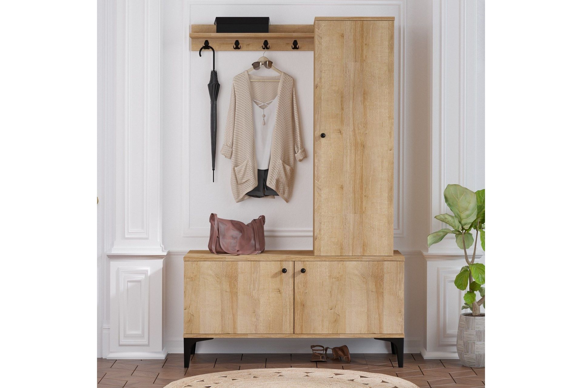 Hall Stand Eik|Svart Natur/Svart - Møbler - Trademax