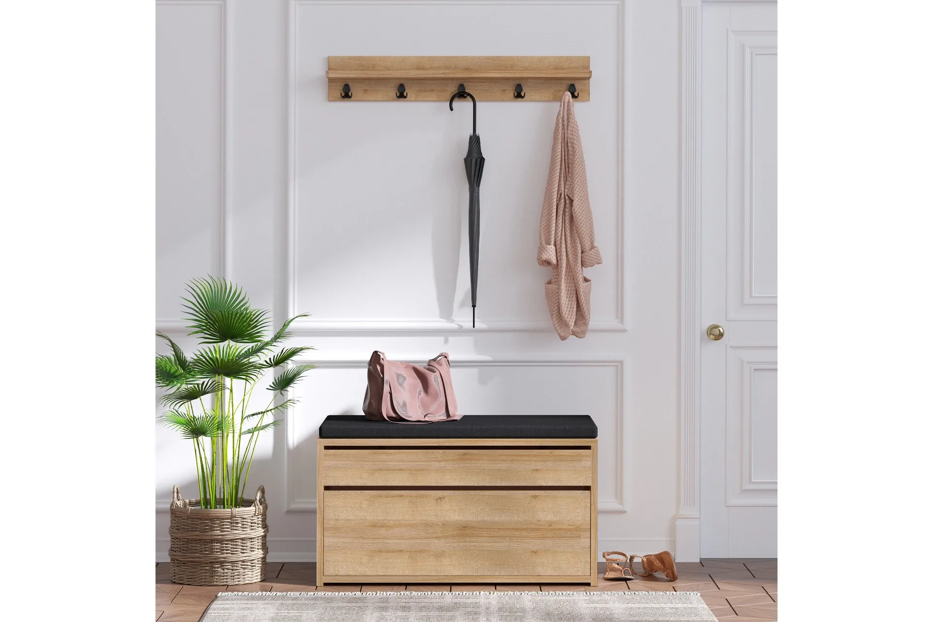 Hall Stand Eik\|Svart - Natur/Svart