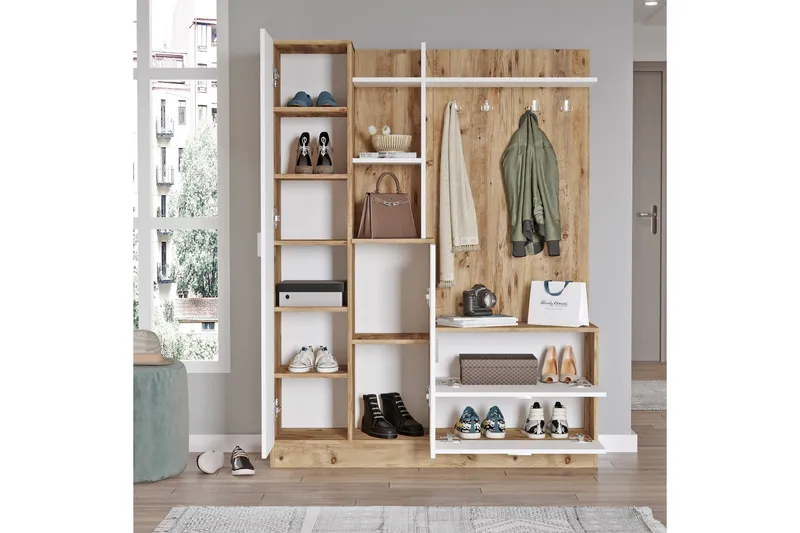 Hialeh Gangmøbelsett 37x140 cm - Natur/Hvit - Møbler - Gangmøbler - Møbelsett til gang & entre