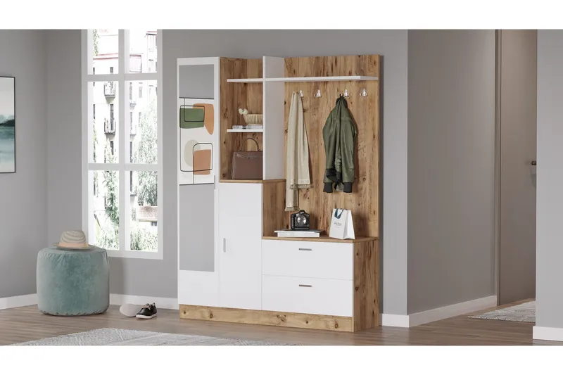 Hialeh Gangmøbelsett 37x140 cm - Natur/Hvit - Møbler - Gangmøbler - Møbelsett til gang & entre