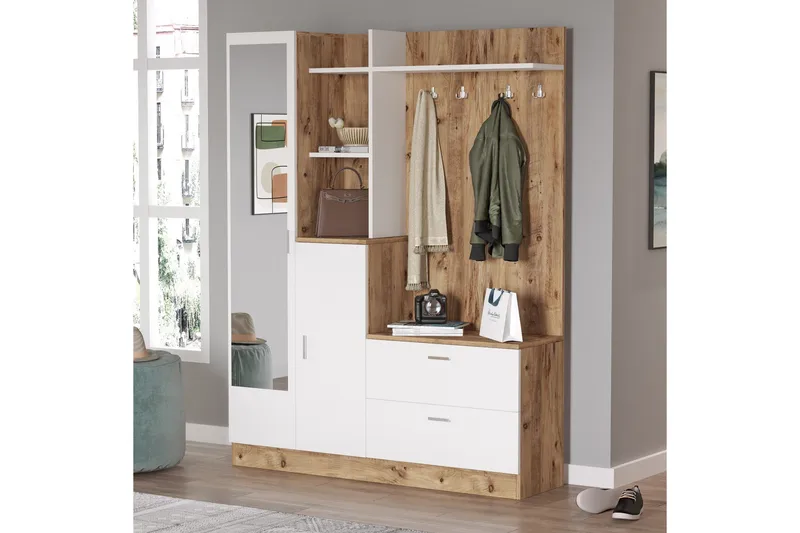 Hialeh Gangmøbelsett 37x140 cm - Natur/Hvit - Møbler - Gangmøbler - Møbelsett til gang & entre