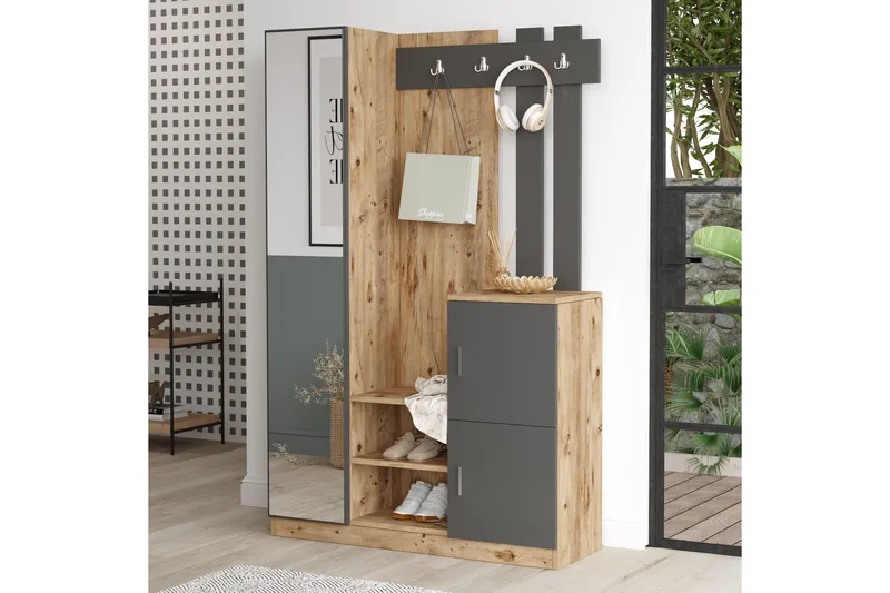 Hialeh Gangmøbelsett 38x114 cm, Natur/Antrasitt