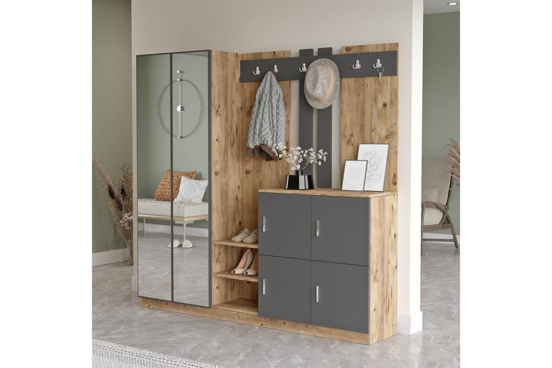 Hialeh Gangmøbelsett 38x187 cm - Natur/Antrasitt - Møbler - Gangmøbler - Møbelsett til gang & entre