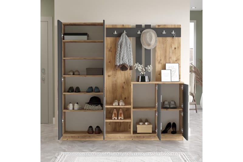 Hialeh Gangmøbelsett 38x187 cm - Natur/Antrasitt - Møbler - Gangmøbler - Møbelsett til gang & entre