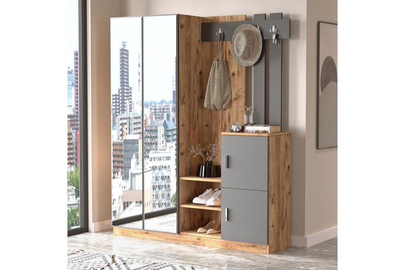Hialeh Hallmöbelset 38x147 cm - Natur / Antrasitt - Møbler - Gangmøbler - Møbelsett til gang & entre