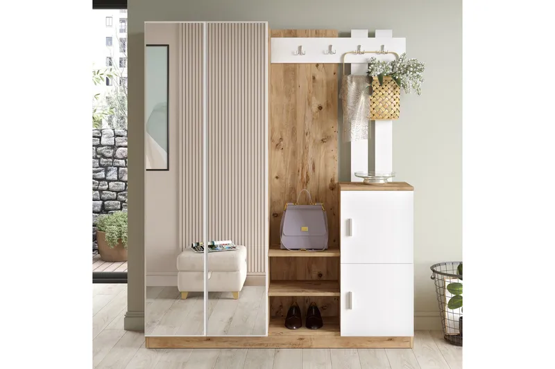 Hialeh Hallmöbelset 38x147 cm - Natur / Hvit - Møbler - Gangmøbler - Møbelsett til gang & entre