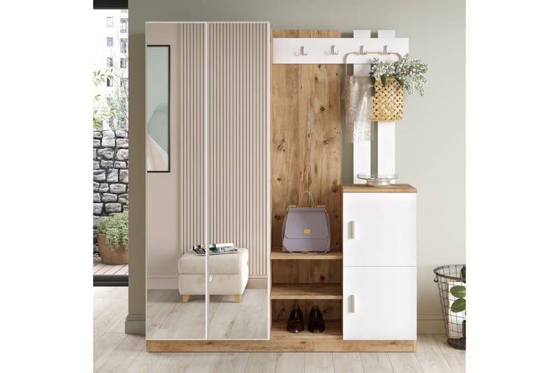 Hialeh Hallmöbelset 38x147 cm - Natur / Hvit - Møbler - Gangmøbler - Møbelsett til gang & entre