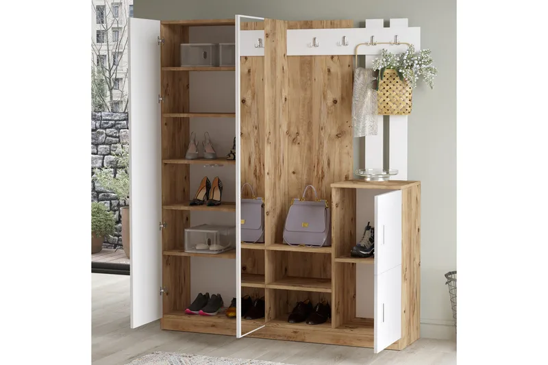 Hialeh Hallmöbelset 38x147 cm - Natur / Hvit - Møbler - Gangmøbler - Møbelsett til gang & entre