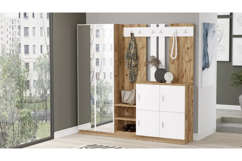 Hialeh Hallmöbelset 38x187 cm, Natur / Hvit