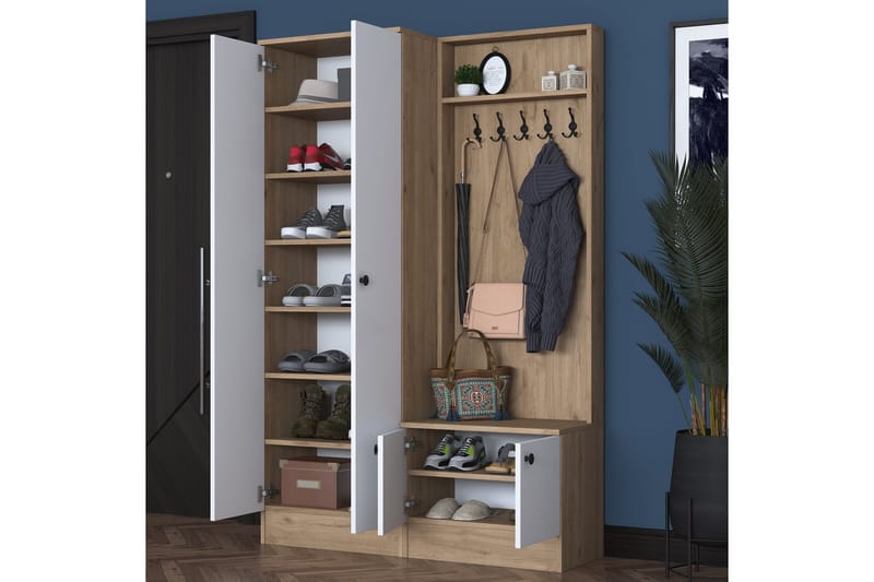 Hooda Gangmøbelsett Brun/Hvit - Hanah Home - Møbler - Gangmøbler - Møbelsett til gang & entre