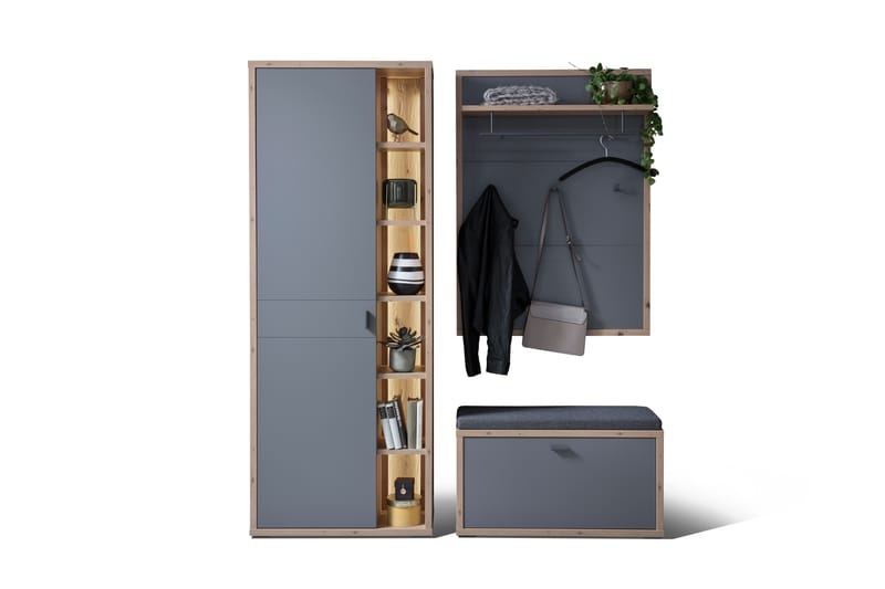 Nacimento Gangmøbelsett 3 deler 37x172 cm - Grå/Natur - Møbler - Gangmøbler - Møbelsett til gang & entre