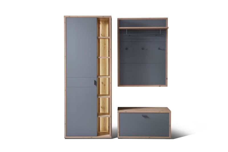 Nacimento Gangmøbelsett 3 deler 37x172 cm - Grå/Natur - Møbler - Gangmøbler - Møbelsett til gang & entre