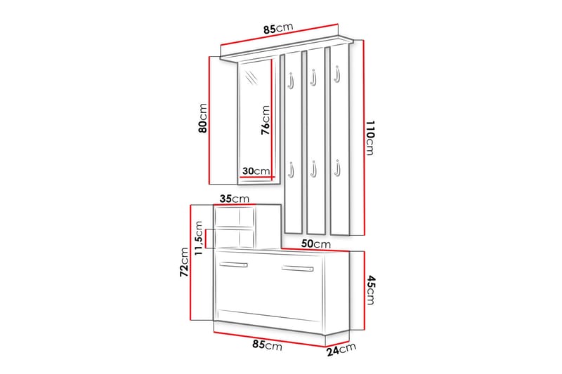Nesebar Entremøbel 85 cm - Hvit - Møbler - Gangmøbler - Møbelsett til gang & entre