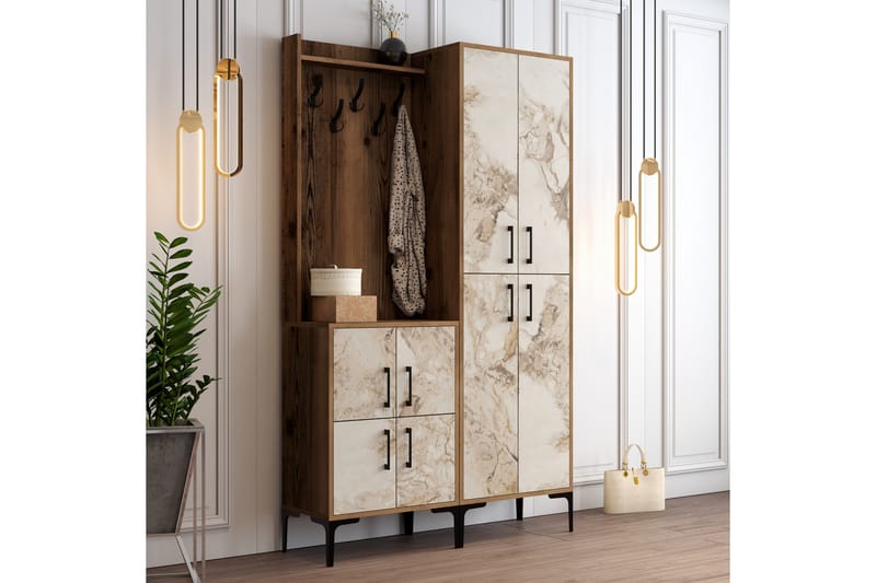 Retzow Gangmøbelsett 120 cm - Brun/Hvit - Møbler - Gangmøbler - Møbelsett til gang & entre
