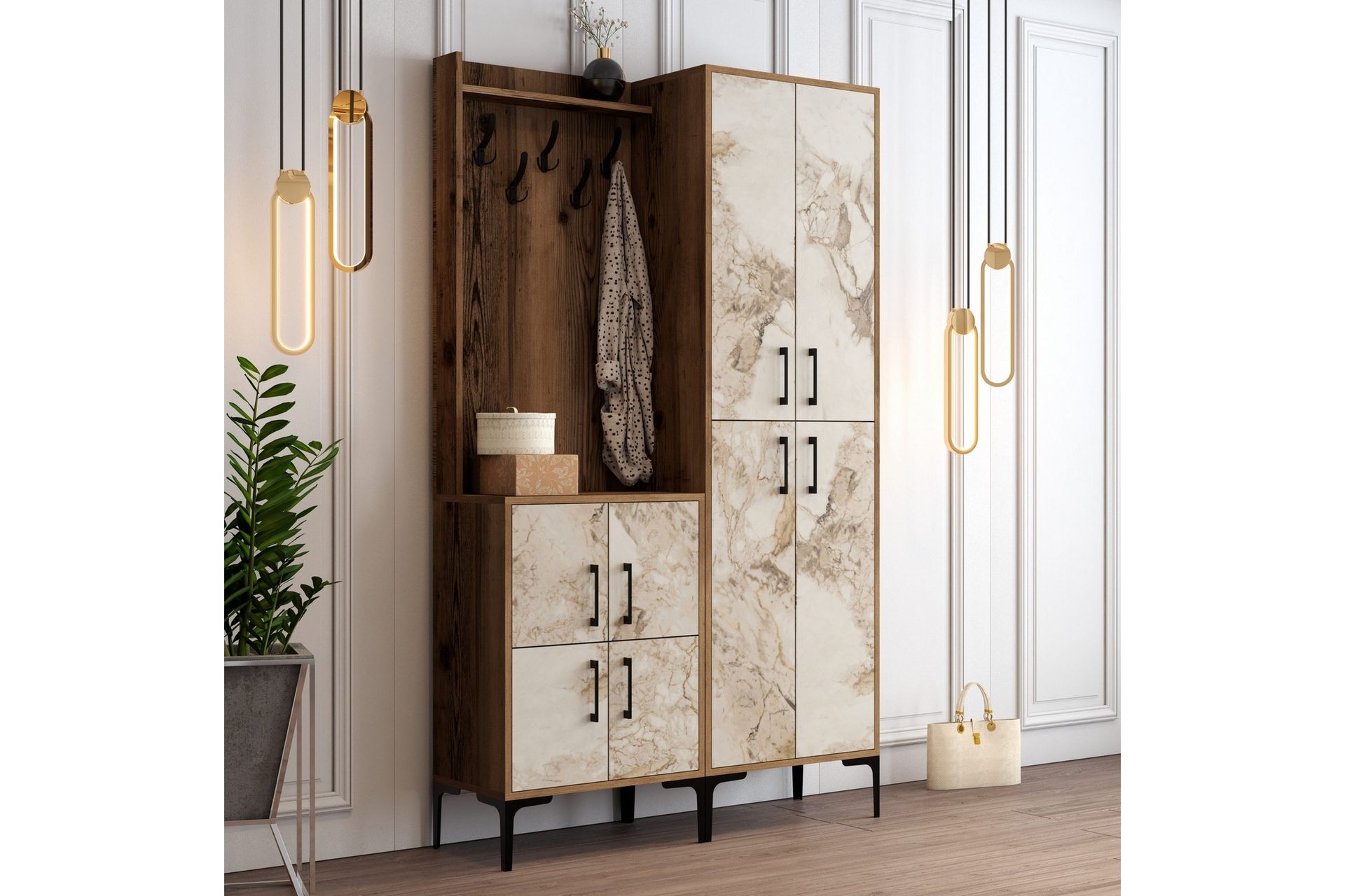 Retzow Gangmøbelsett 120 cm - Brun/Hvit