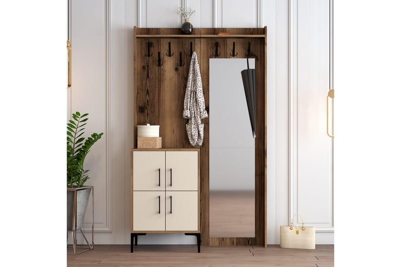 Retzow Gangmøbelsett 120 cm - Mørkebrun/Beige - Møbler - Gangmøbler - Møbelsett til gang & entre