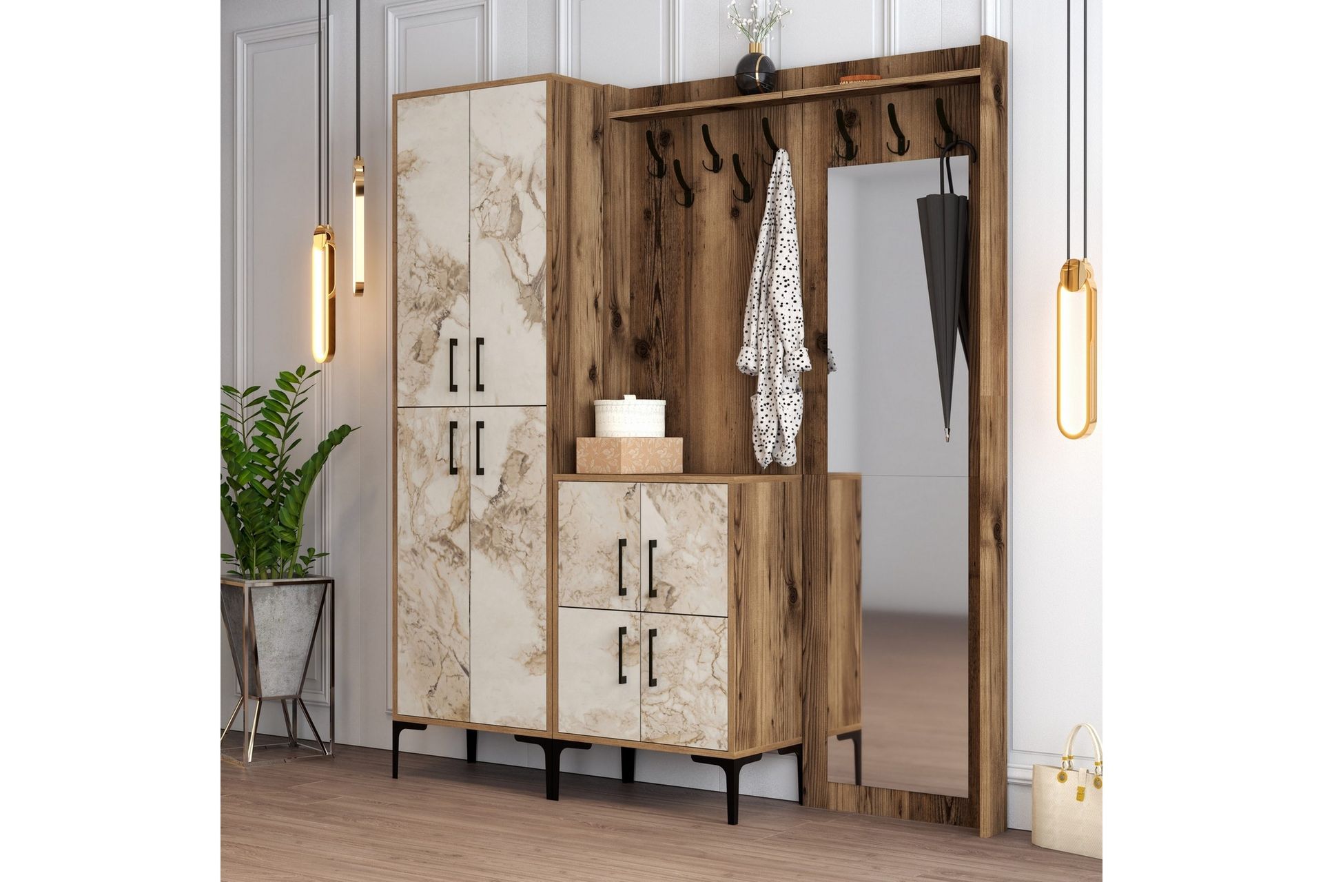 Retzow Gangmøbelsett 180 cm - Brun/Hvit
