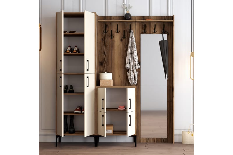 Retzow Gangmøbelsett 180 cm - Mørkebrun/Beige - Møbler - Gangmøbler - Møbelsett til gang & entre