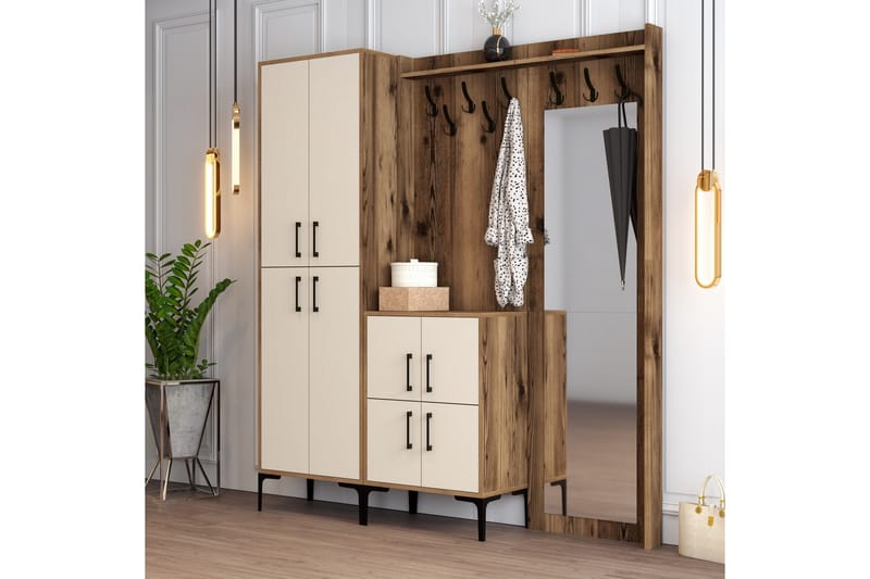 Retzow Gangmøbelsett 180 cm - Mørkebrun/Beige - Møbler - Gangmøbler - Møbelsett til gang & entre