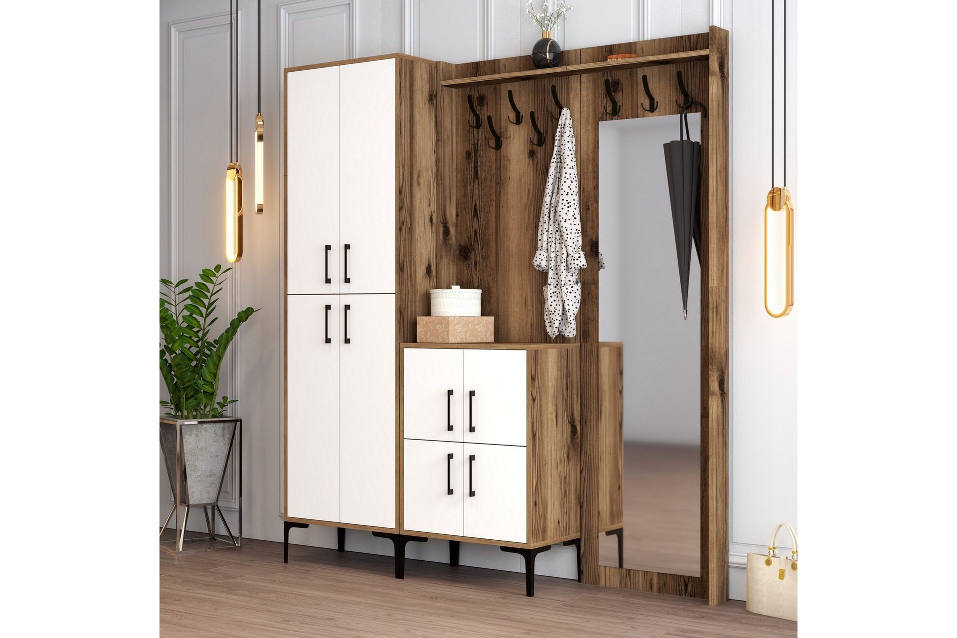 Retzow Gangmøbelsett 180 cm - Mørkebrun/Hvit