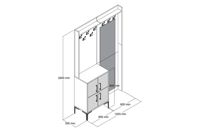 Retzow Hall møbelsett 35x120 cm med speil - Hvit - Møbler - Gangmøbler - Møbelsett til gang & entre