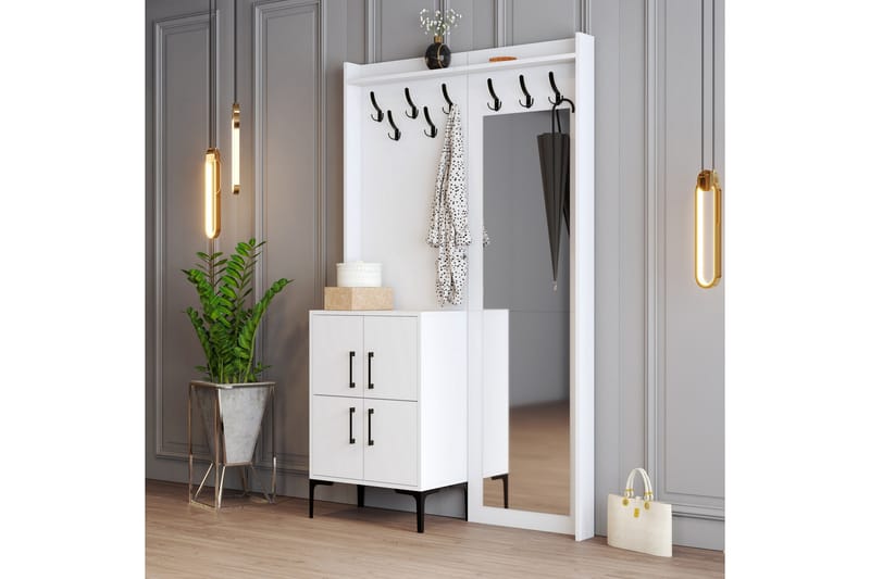Retzow Hall møbelsett 35x120 cm med speil - Hvit - Møbler - Gangmøbler - Møbelsett til gang & entre