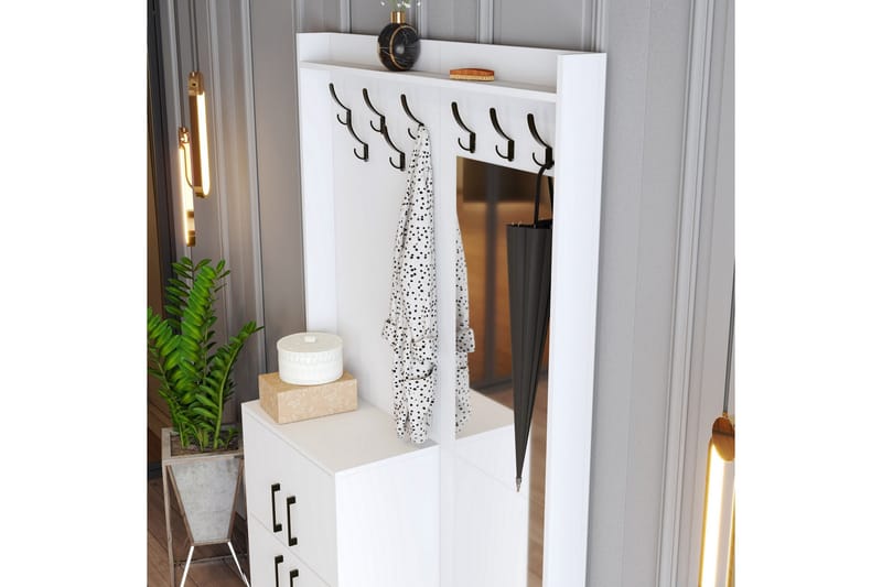 Retzow Hall møbelsett 35x120 cm med speil - Hvit - Møbler - Gangmøbler - Møbelsett til gang & entre