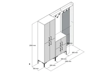 Retzow Hallmöbelset 35x180 cm - Hvit - Møbler - Gangmøbler - Møbelsett til gang & entre