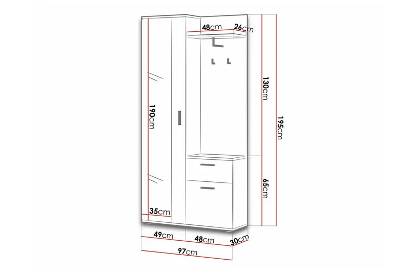 Rosehall møbelsett til entré 97x30 cm 195x - Møbler - Gangmøbler - Møbelsett til gang & entre