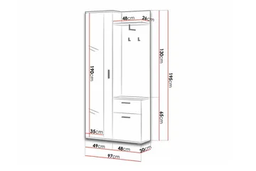 Rosehall møbelsett til entré 97x30 cm 195x - Møbler - Gangmøbler - Møbelsett til gang & entre