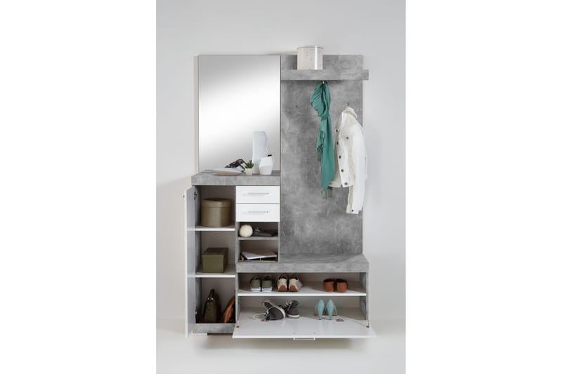 Samekia Garderobe 120 cm - Hvit/Grå - Møbler - Gangmøbler - Møbelsett til gang & entre