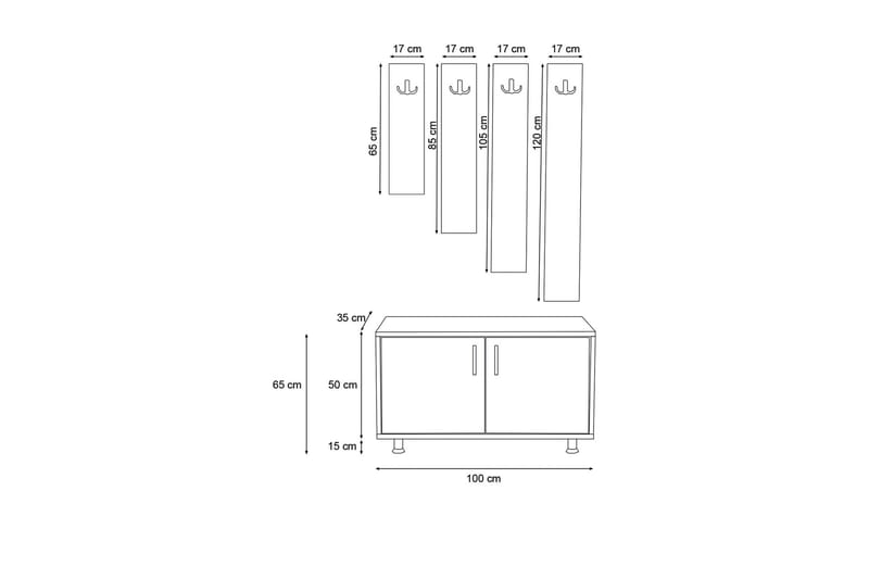 Sarisu Gangmøbelsett 50x100 cm - Natur/Hvit - Møbelsett til gang & entre - Gangoppbevaring