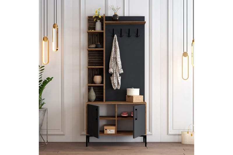 Schmida Gangmøbelsett 90 cm - Mørkebrun/Antrasitt - Møbler - Gangmøbler - Møbelsett til gang & entre