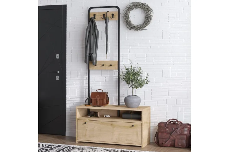 Orlis Entrémøbelsett - Valnøtt/Sort - Møbler - Gangmøbler - Møbelsett til gang & entre